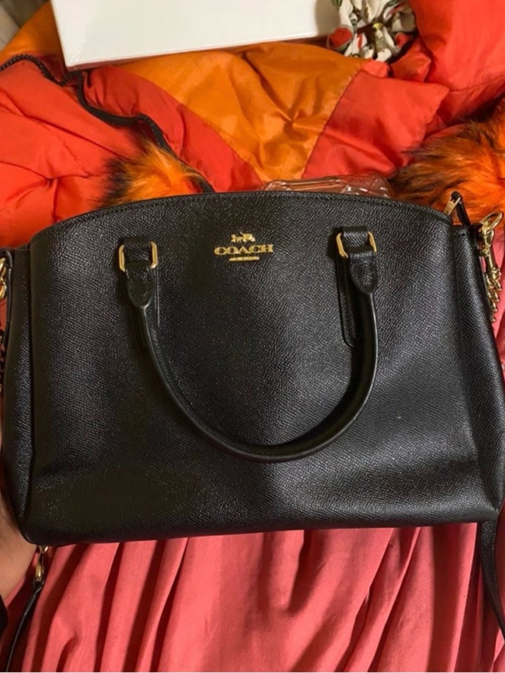 Coach Black Leather Dome Satchel with Gold Accents